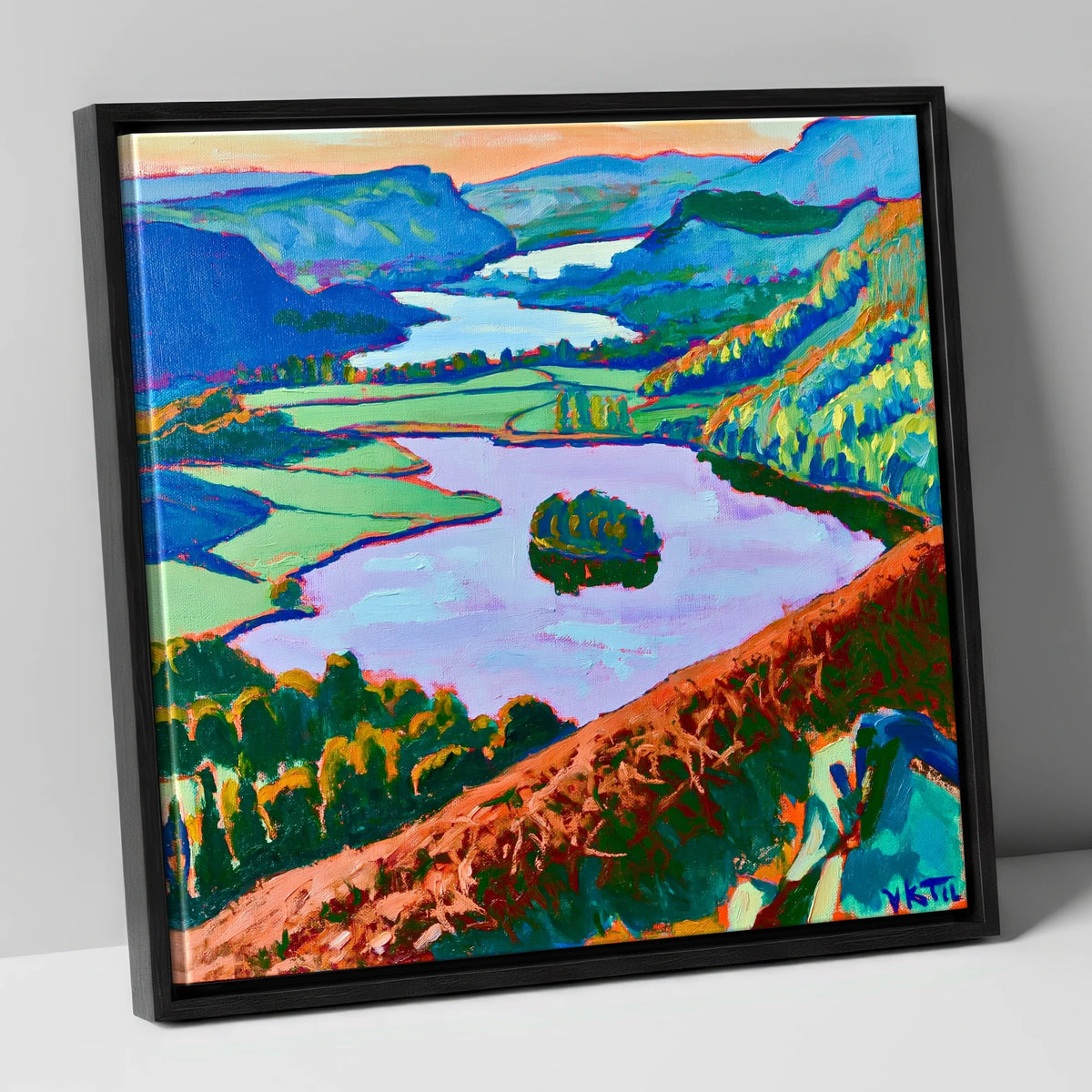 Grasmere Through Vibrant Bracken lake district lake canvas wall art in black frame