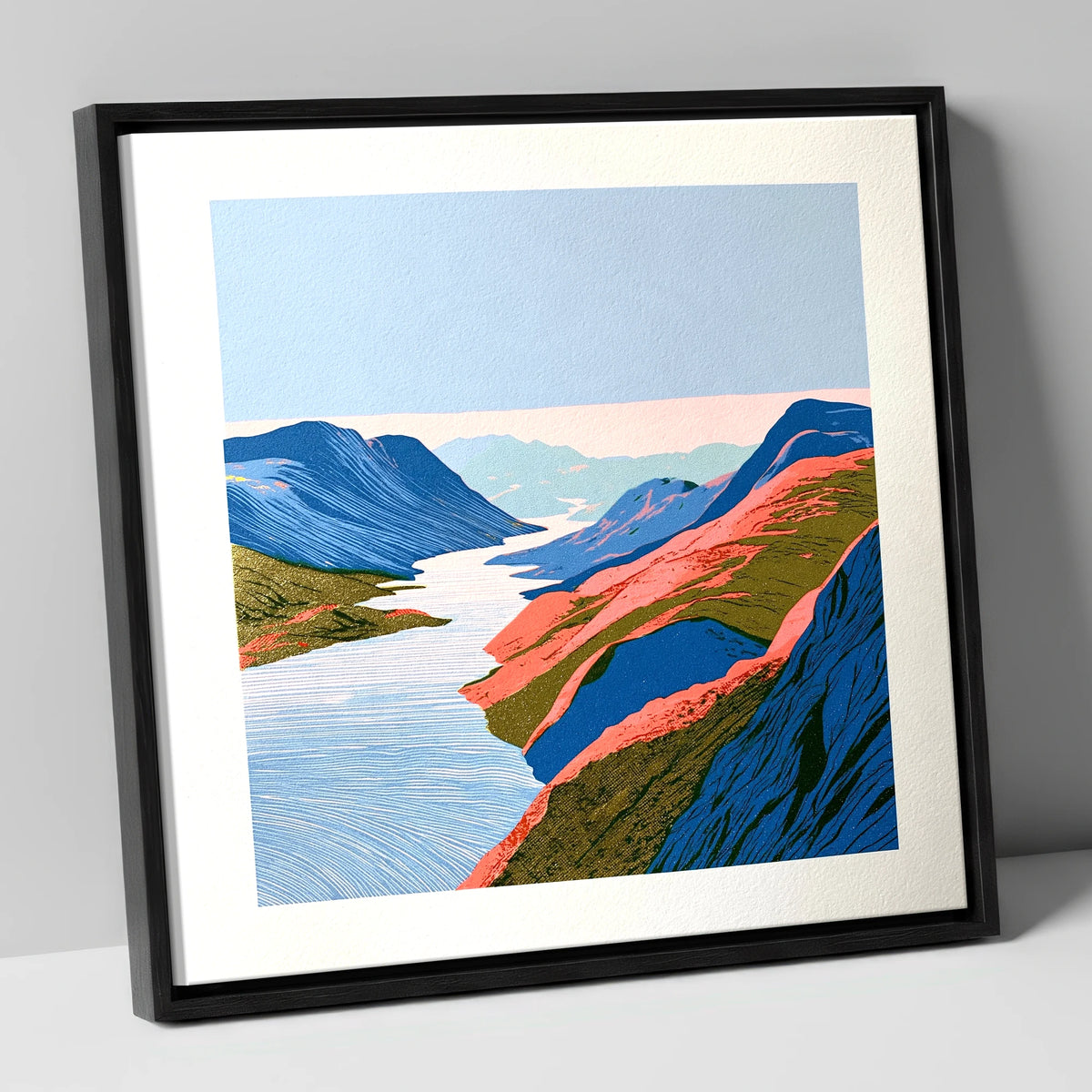 Vibrant Summit View Over the Lake lake district fell canvas wall art in black frame