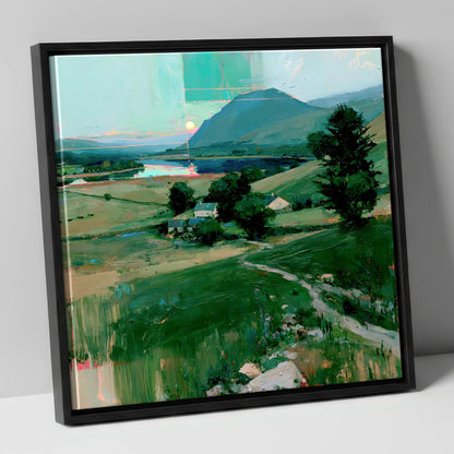 Neon Sunrise Over Lakeland Valley lake district lake canvas wall art in black frame
