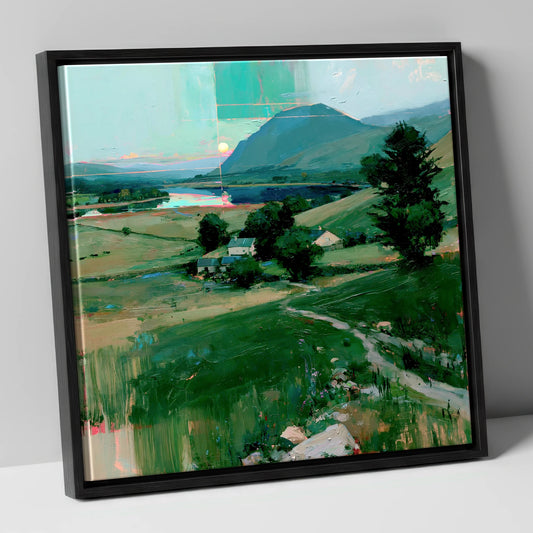 Neon Sunrise Over Lakeland Valley lake district lake canvas wall art in black frame