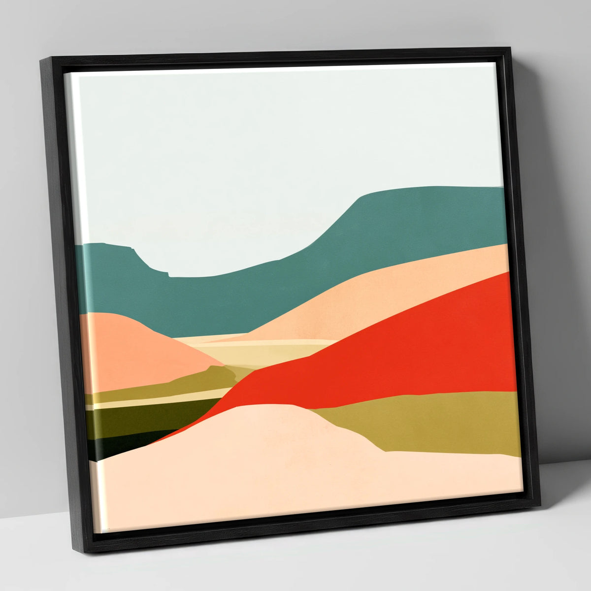 Abstract Dale Patchwork Fields lake district valley canvas wall art in black frame
