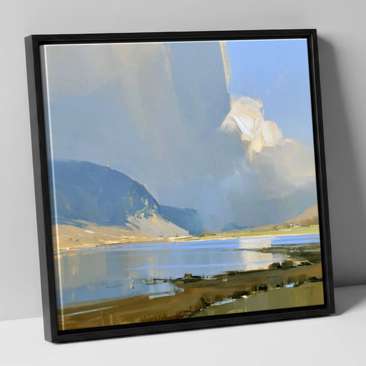 Sunlit Storm Cloud Over the Lake lake district sky canvas wall art in black frame