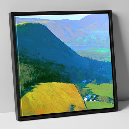 Vibrant Sunlight on Dodd Fell lake district fell canvas wall art in black frame
