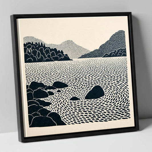 Coniston Water Rhythmic Ripples lake district lake canvas wall art in black frame