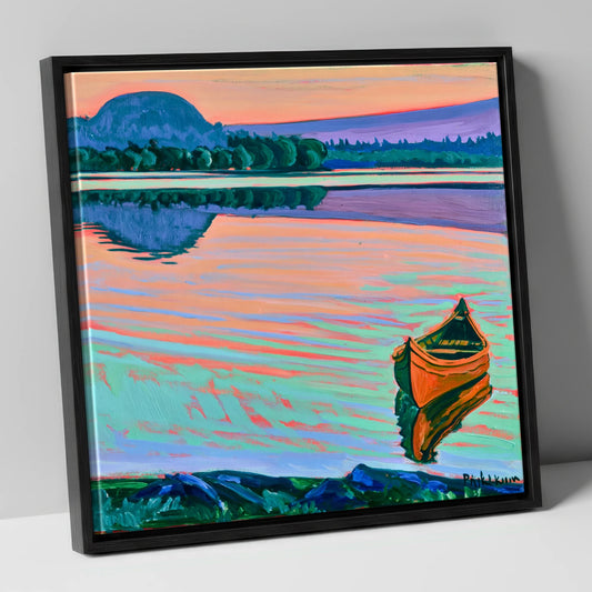 Vibrant Canoe on Windermere lake district lake canvas wall art in black frame