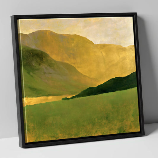 Golden Fells And Green Valley lake district valley canvas wall art in black frame
