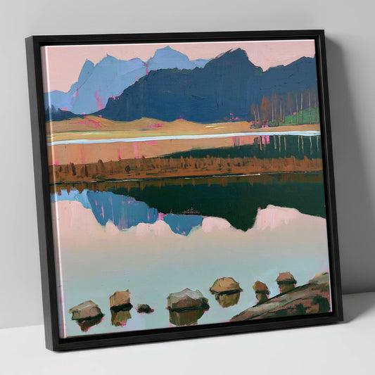 Blea Tarn with Pink Reflections lake district fell canvas wall art in black frame