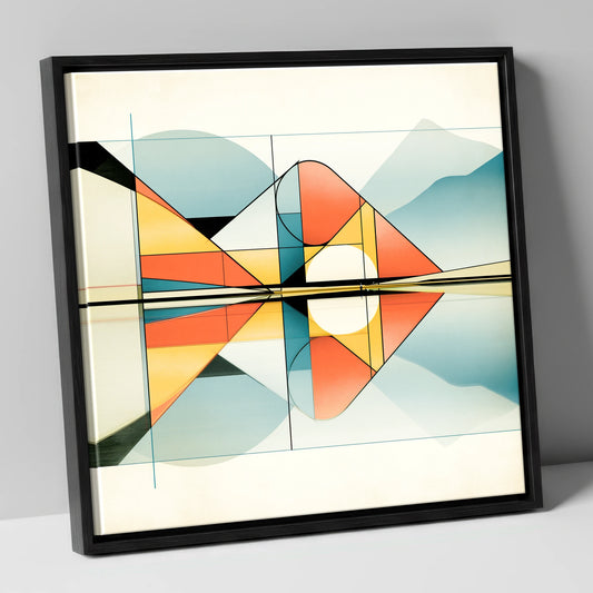 Bold Geometric Lake Reflections lake district lake canvas wall art in black frame