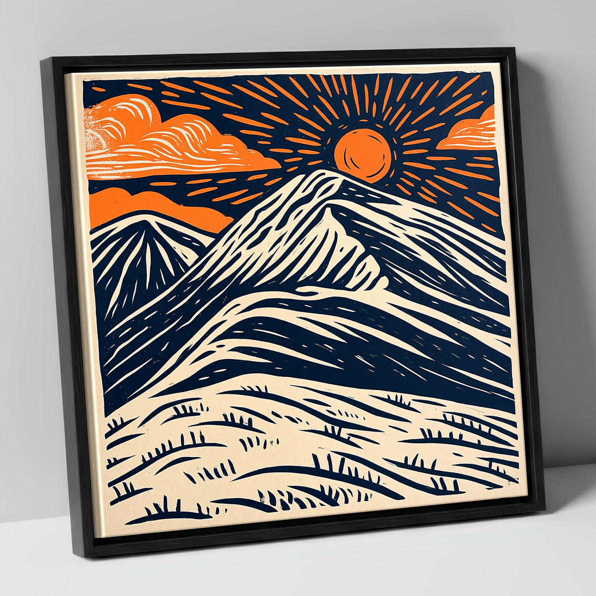 Blencathra With Terracotta Sunburst lake district fell canvas wall art in black frame