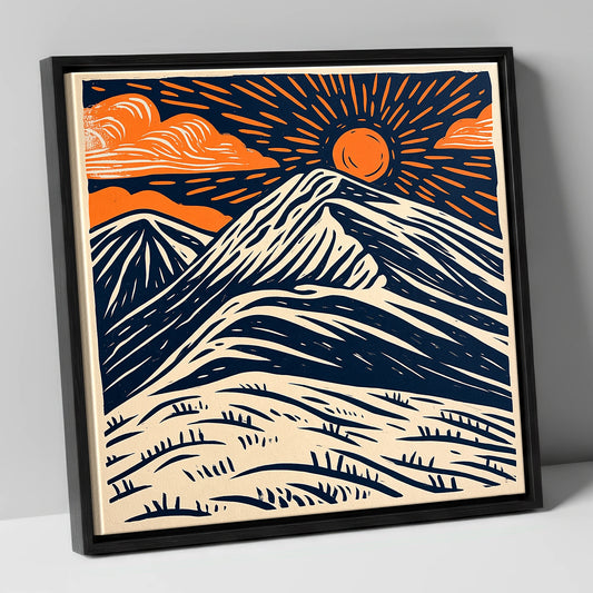 Blencathra With Terracotta Sunburst lake district fell canvas wall art in black frame
