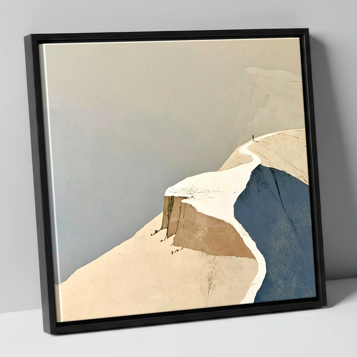 Lone Walker on a Snowy Summit Ridge lake district fell canvas wall art in black frame
