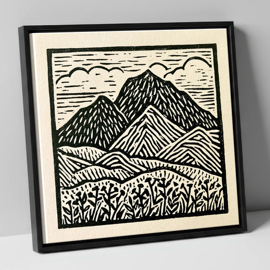 Scafell Pike in Monochrome lake district fell canvas wall art in black frame