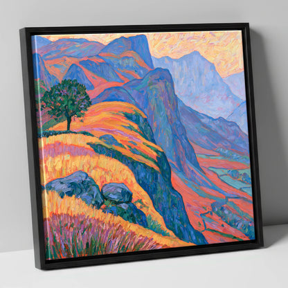 Lone Tree on Misty Mountain Ridge lake district fell canvas wall art in black frame
