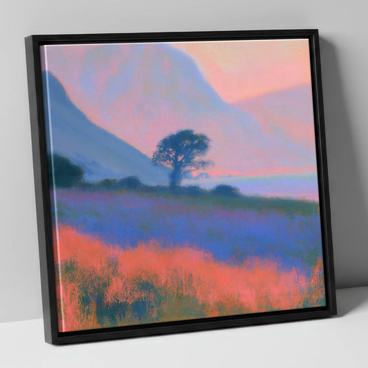 Pastel Dusk on the Fells lake district lake canvas wall art in black frame