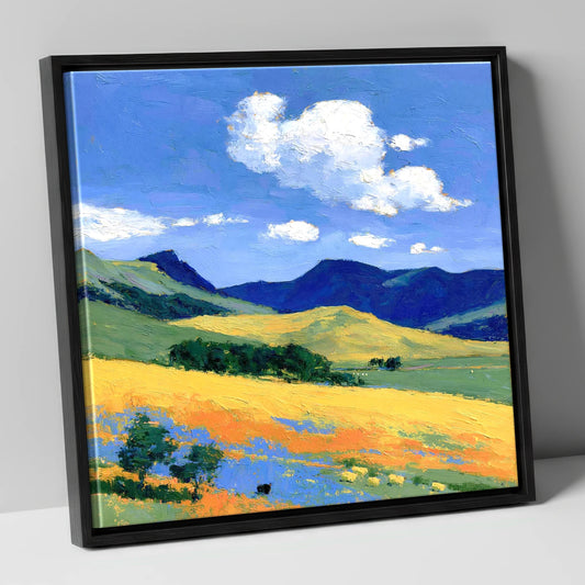 Golden Fells Beneath Summer Clouds lake district fell canvas wall art in black frame