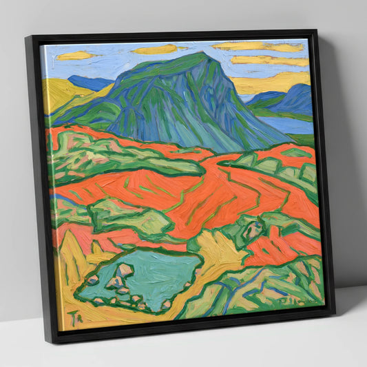 Vivid Haystacks Fell and Tarn lake district fell canvas wall art in black frame