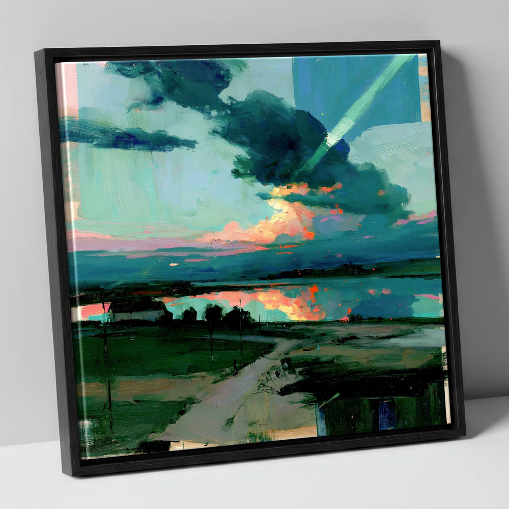 Fiery Sky Over The Lake lake district sky canvas wall art in black frame