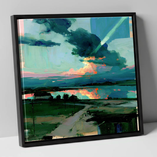 Fiery Sky Over The Lake lake district sky canvas wall art in black frame
