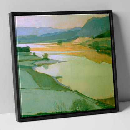 Sage Pastures by the Lake lake district lake canvas wall art in black frame