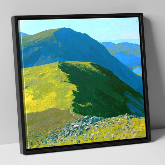 The Knott Ridge Path in Sunlight lake district fell canvas wall art in black frame