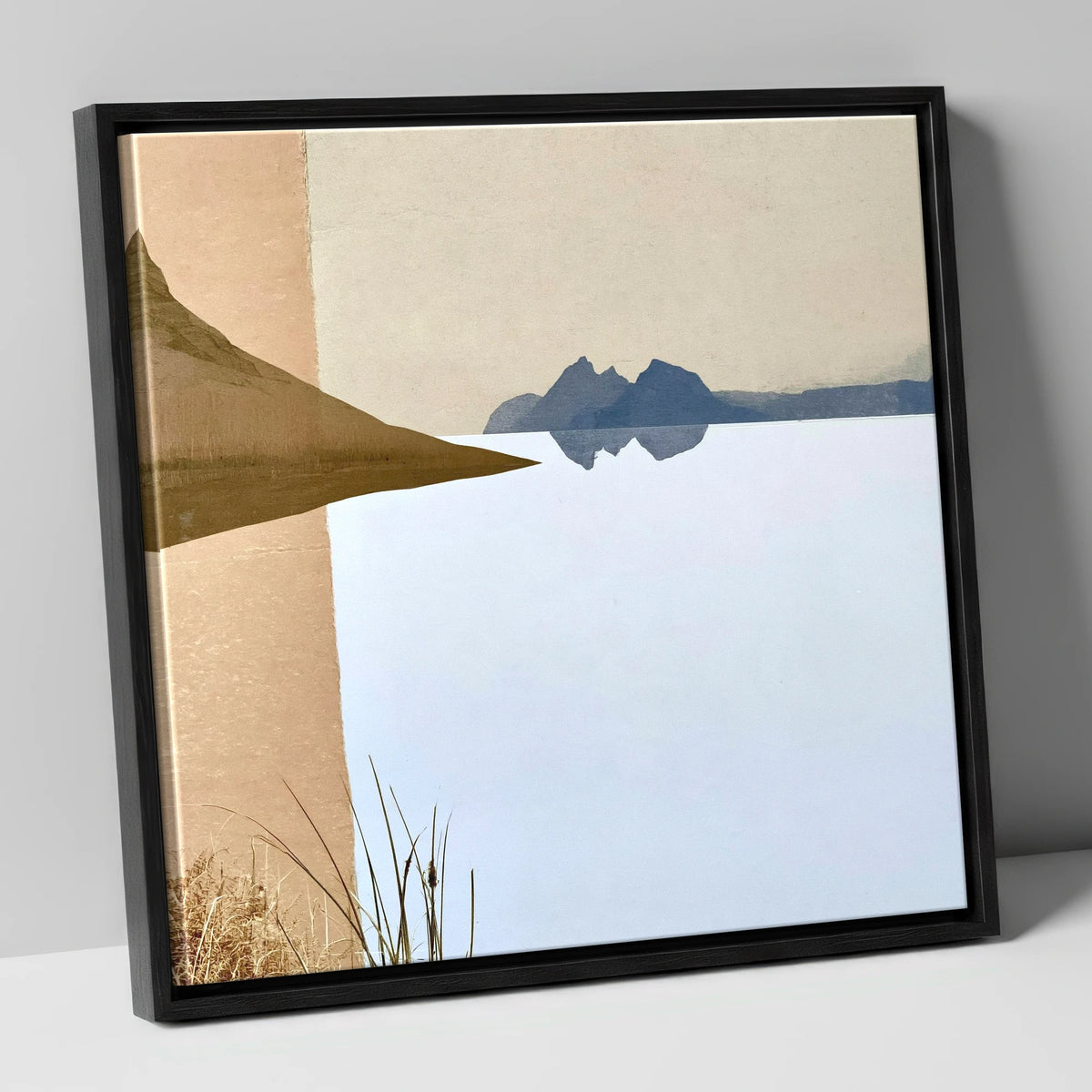 Slate Blue Loweswater Reflections lake district lake canvas wall art in black frame
