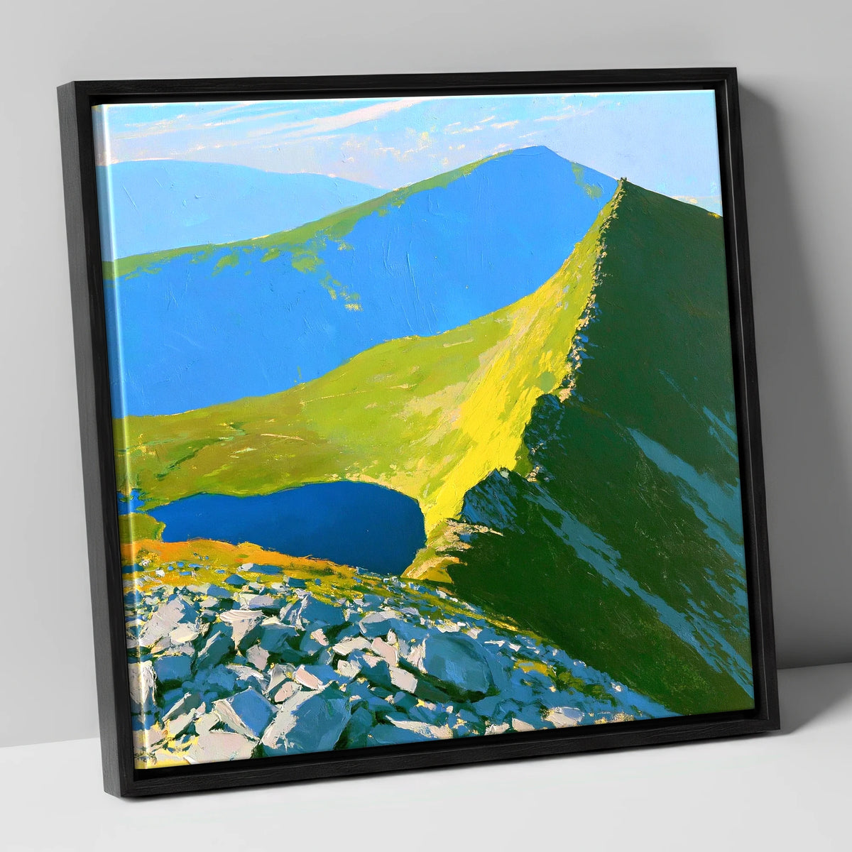 Vibrant Ridges above the Tarn lake district fell canvas wall art in black frame