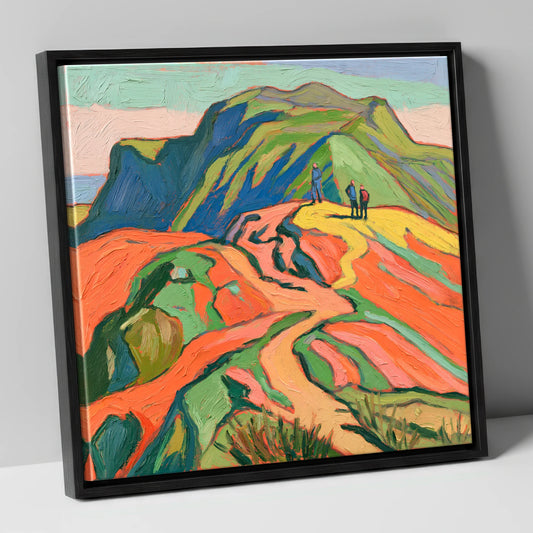 Vibrant Fell Walkers on the Ridge lake district fell canvas wall art in black frame