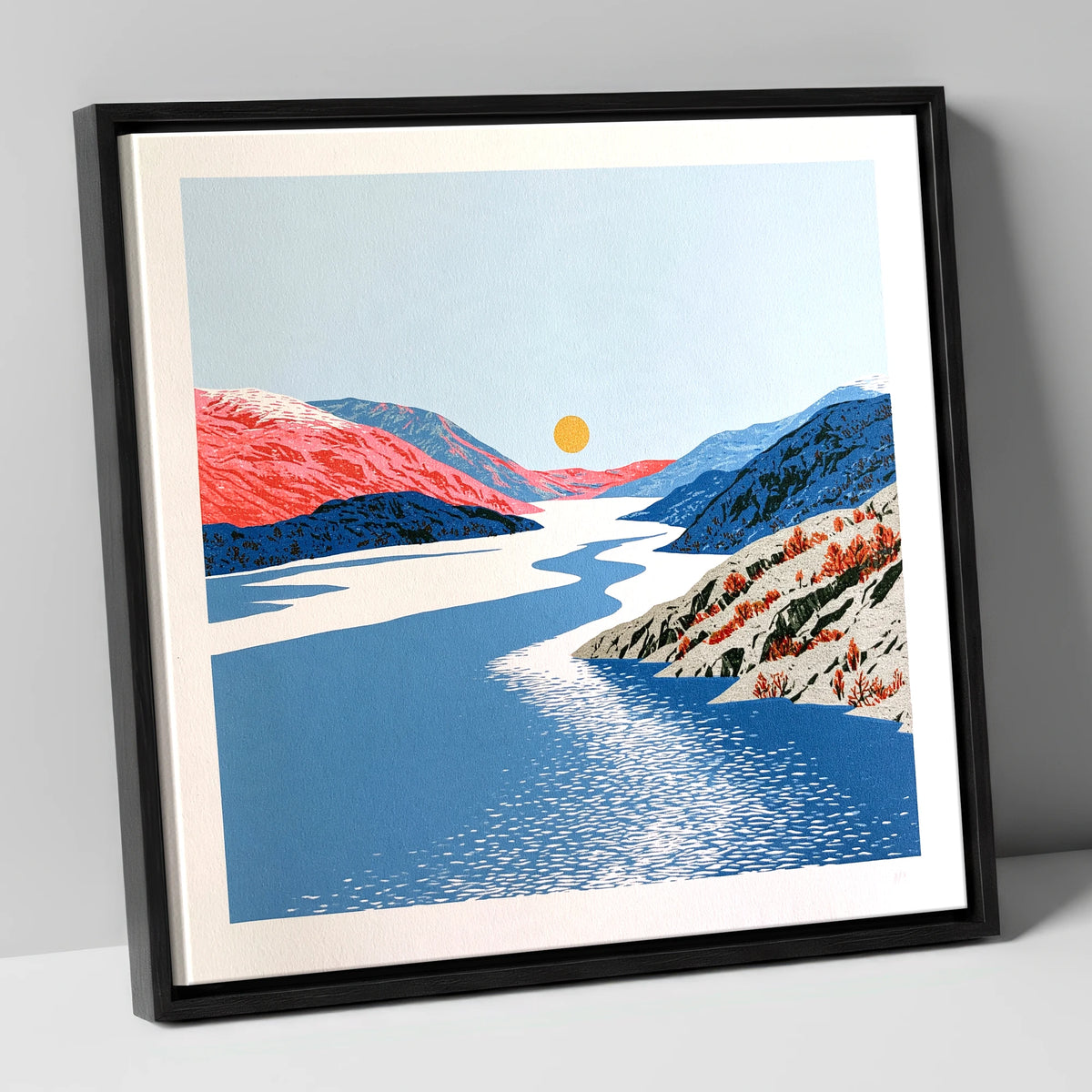 Ennerdale Valley and Golden Sun lake district valley canvas wall art in black frame