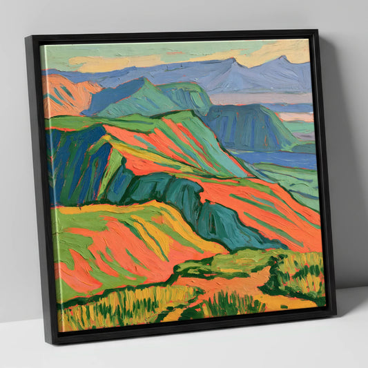 Vibrant Fells Summit View lake district fell canvas wall art in black frame