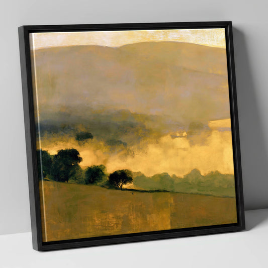 Golden Valley Mist at Dawn lake district sky canvas wall art in black frame