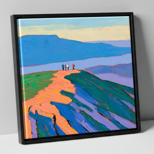 Vibrant Fell Top Hikers lake district fell canvas wall art in black frame