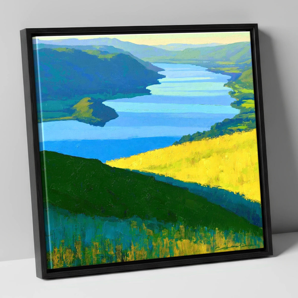Bold Yellow Fells Above Ullswater lake district lake canvas wall art in black frame