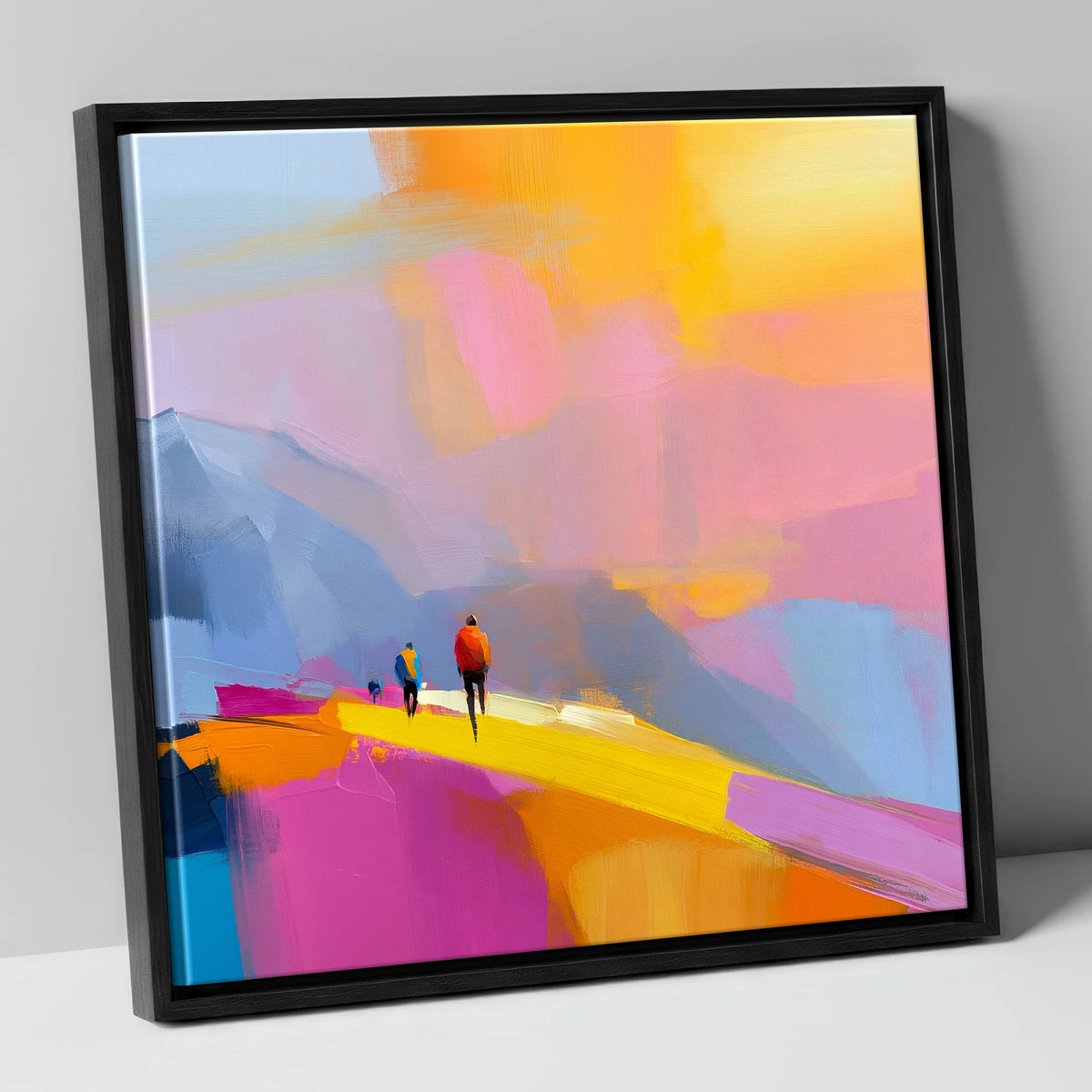 Fell Walkers on Vivid Ridge lake district fell canvas wall art in black frame