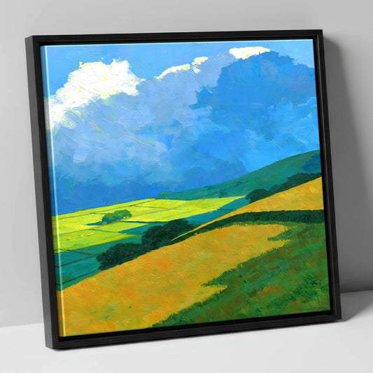 Rolling Fells and Stormy Skies lake district sky canvas wall art in black frame