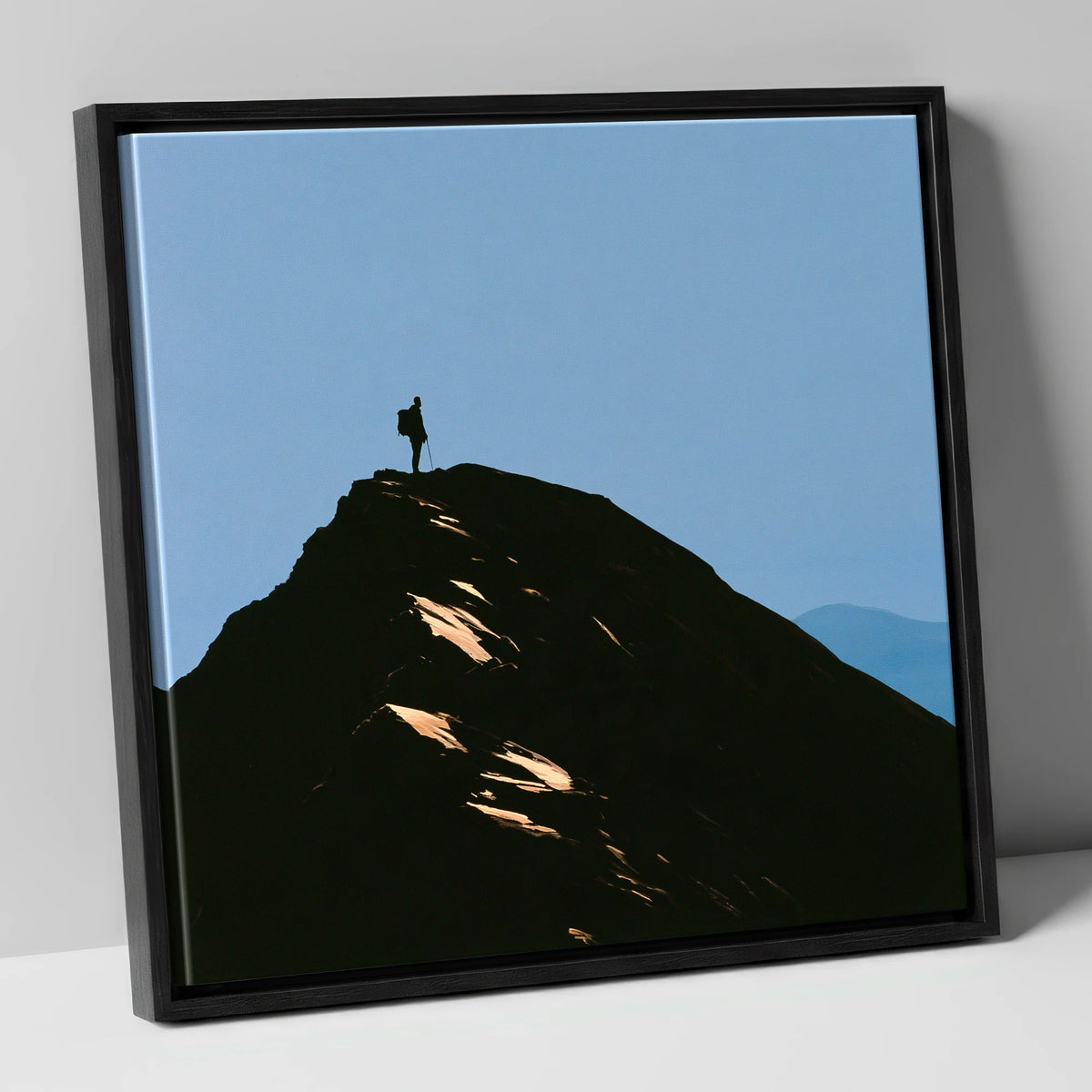 Walker Silhouette on Striding Edge lake district walking canvas wall art in black frame