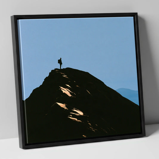 Walker Silhouette on Striding Edge lake district walking canvas wall art in black frame