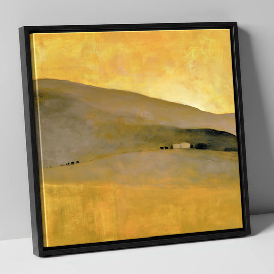 Golden Light on the Fellside lake district sky canvas wall art in black frame