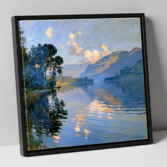 Luminous Reflections on Calm Lake lake district lake canvas wall art in black frame