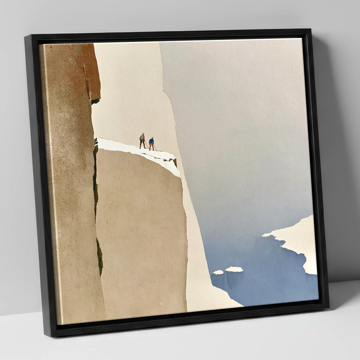 Climbers on a Snowy Precipice lake district walking canvas wall art in black frame