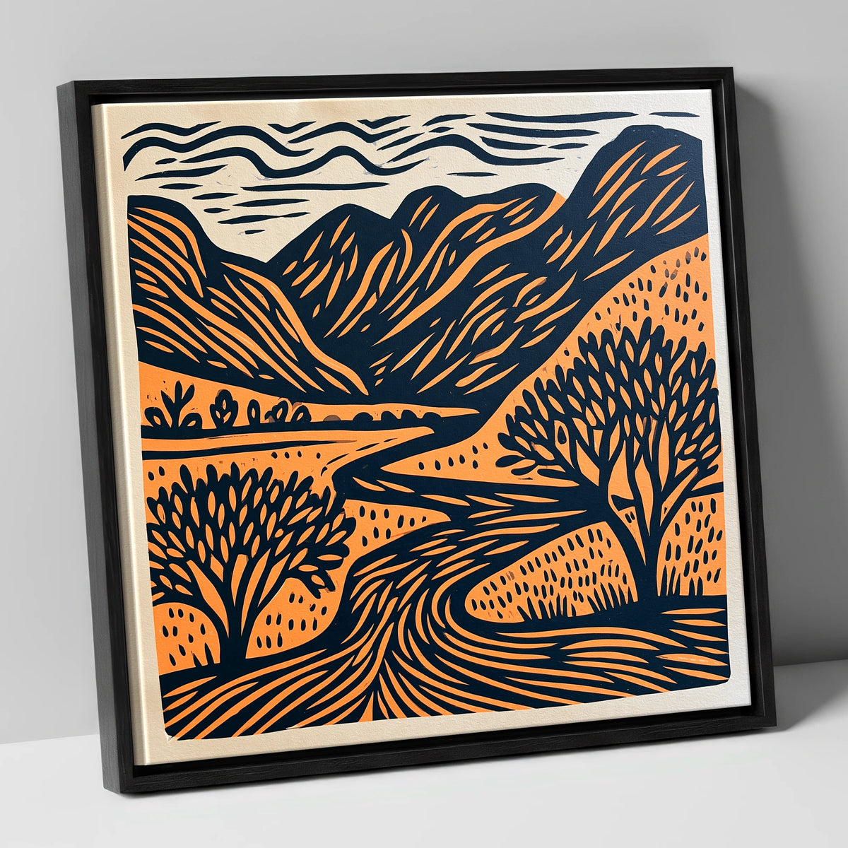 Rhythmic Borrowdale River Valley lake district valley canvas wall art in black frame