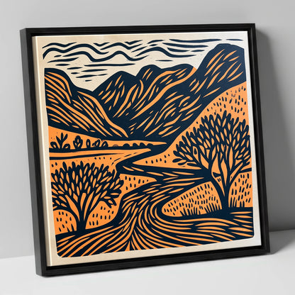 Rhythmic Borrowdale River Valley lake district valley canvas wall art in black frame