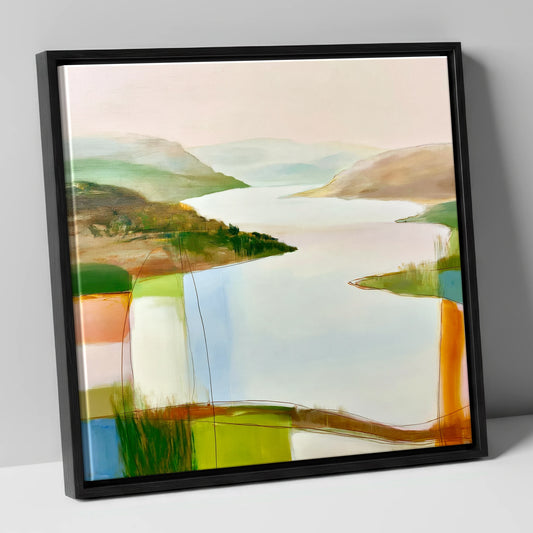 Abstract Lake and Fells View lake district lake canvas wall art in black frame