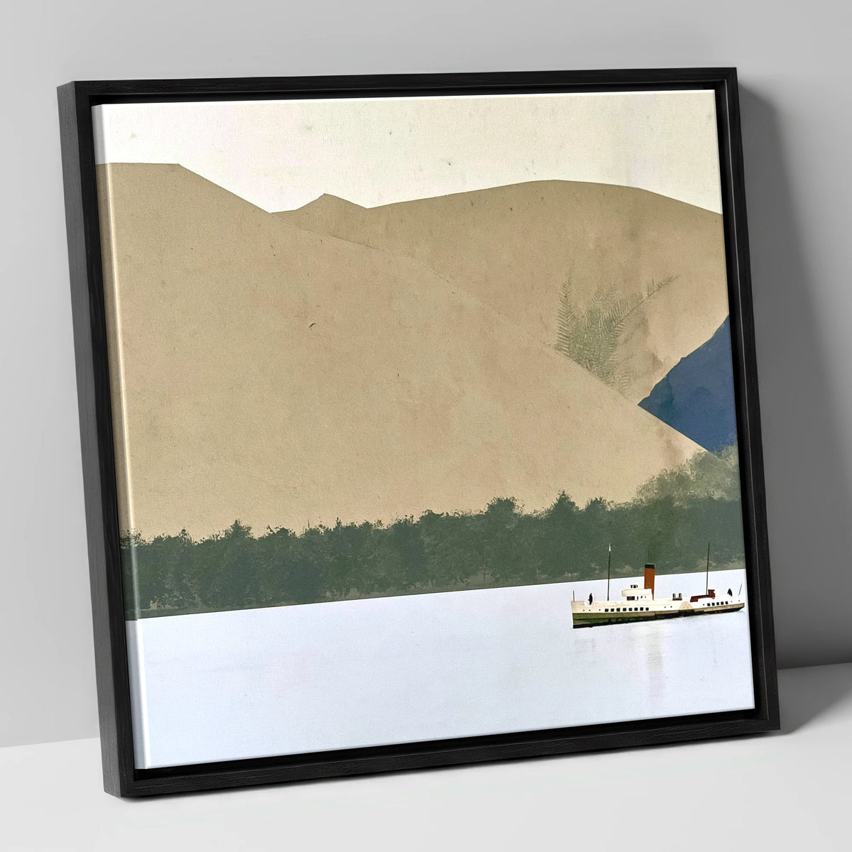 Ullswater Steamer Beneath Earthy Fells lake district lake canvas wall art in black frame