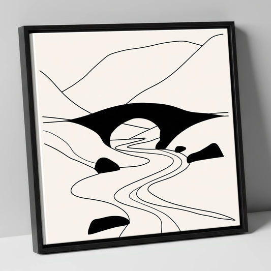 Minimalist Stone Bridge Silhouette lake district waterfall canvas wall art in black frame