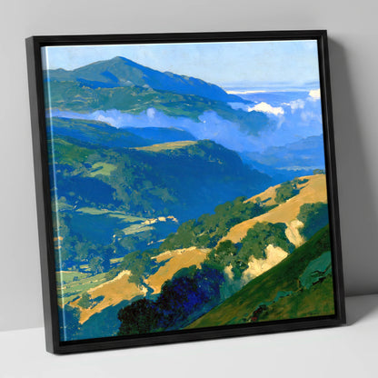 Sunlit Fells and Valley Mist lake district sky canvas wall art in black frame