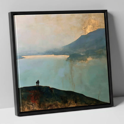 Catbells Walkers in Golden Light lake district fell canvas wall art in black frame