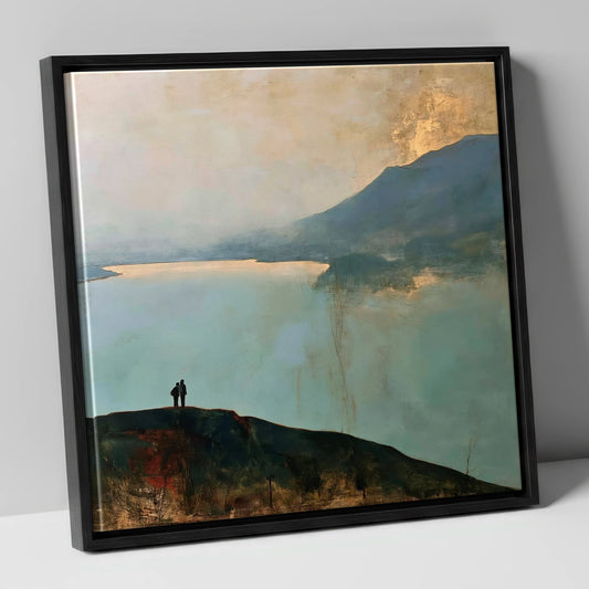 Catbells Walkers in Golden Light lake district fell canvas wall art in black frame