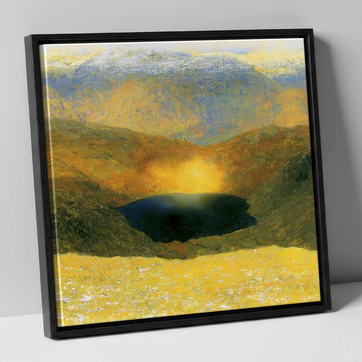 Golden Light Over Easedale Tarn lake district lake canvas wall art in black frame