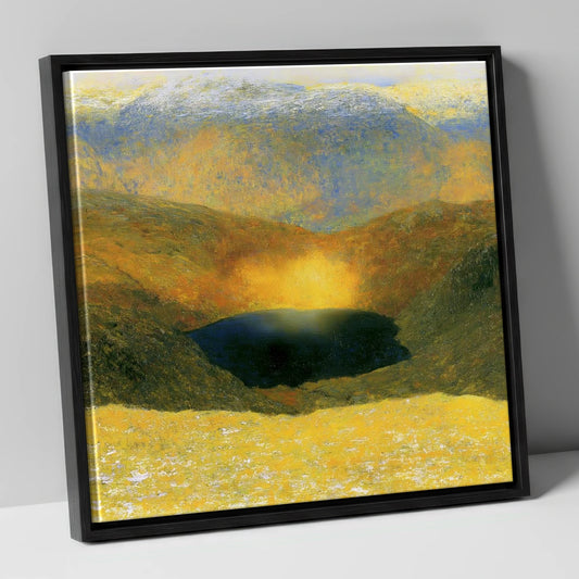 Golden Light Over Easedale Tarn lake district lake canvas wall art in black frame