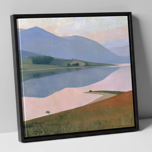Pastel Fells and Still Lake lake district lake canvas wall art in black frame